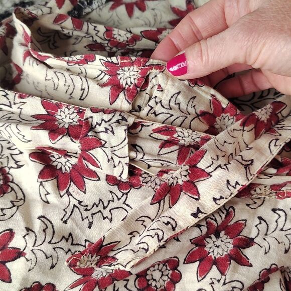 VTG India Cotton Off White Red Floral Block Print Midi Wrap Skirt *XS- Med - Picture 8 of 16